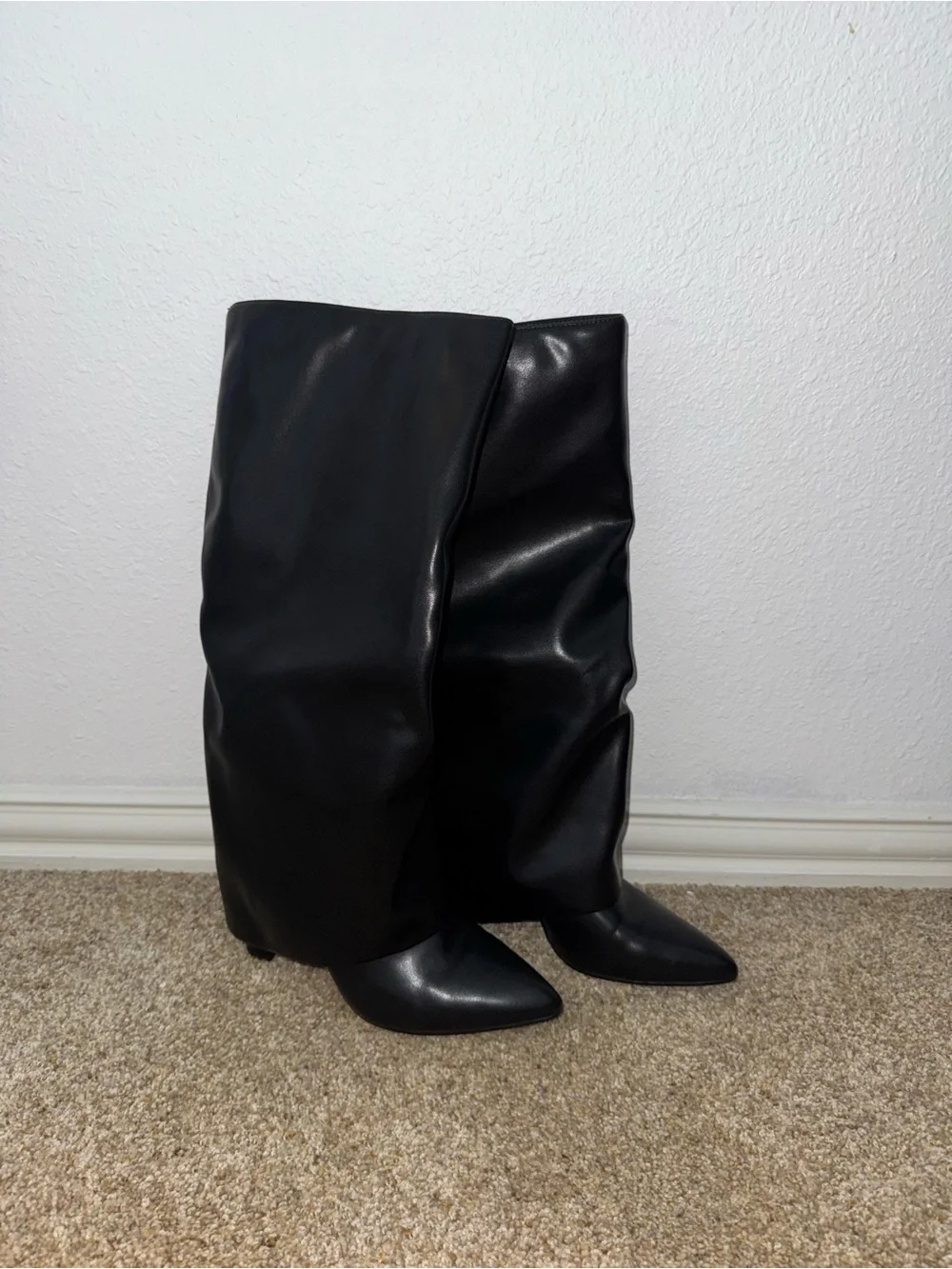 Black Knee-High Leather Slouch Boots